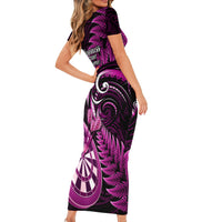 New Zealand Darts Family Matching Short Sleeve Bodycon Dress and Hawaiian Shirt Happiness Is A Tight Threesome Maori Pink LT14 - Polynesian Pride