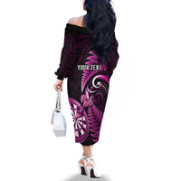 Personalised New Zealand Darts Family Matching Off Shoulder Long Sleeve Dress and Hawaiian Shirt Happiness Is A Tight Threesome Maori Pink LT14 - Polynesian Pride