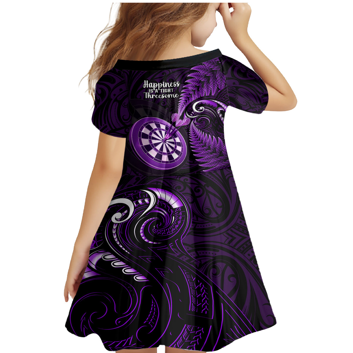 New Zealand Darts Family Matching Mermaid Dress and Hawaiian Shirt Happiness Is A Tight Threesome Maori Purple LT14 - Polynesian Pride