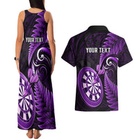Personalised New Zealand Darts Couples Matching Tank Maxi Dress and Hawaiian Shirt Happiness Is A Tight Threesome Maori Purple LT14 - Polynesian Pride