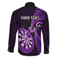Personalised New Zealand Darts Family Matching Off Shoulder Long Sleeve Dress and Hawaiian Shirt Happiness Is A Tight Threesome Maori Purple LT14 - Polynesian Pride