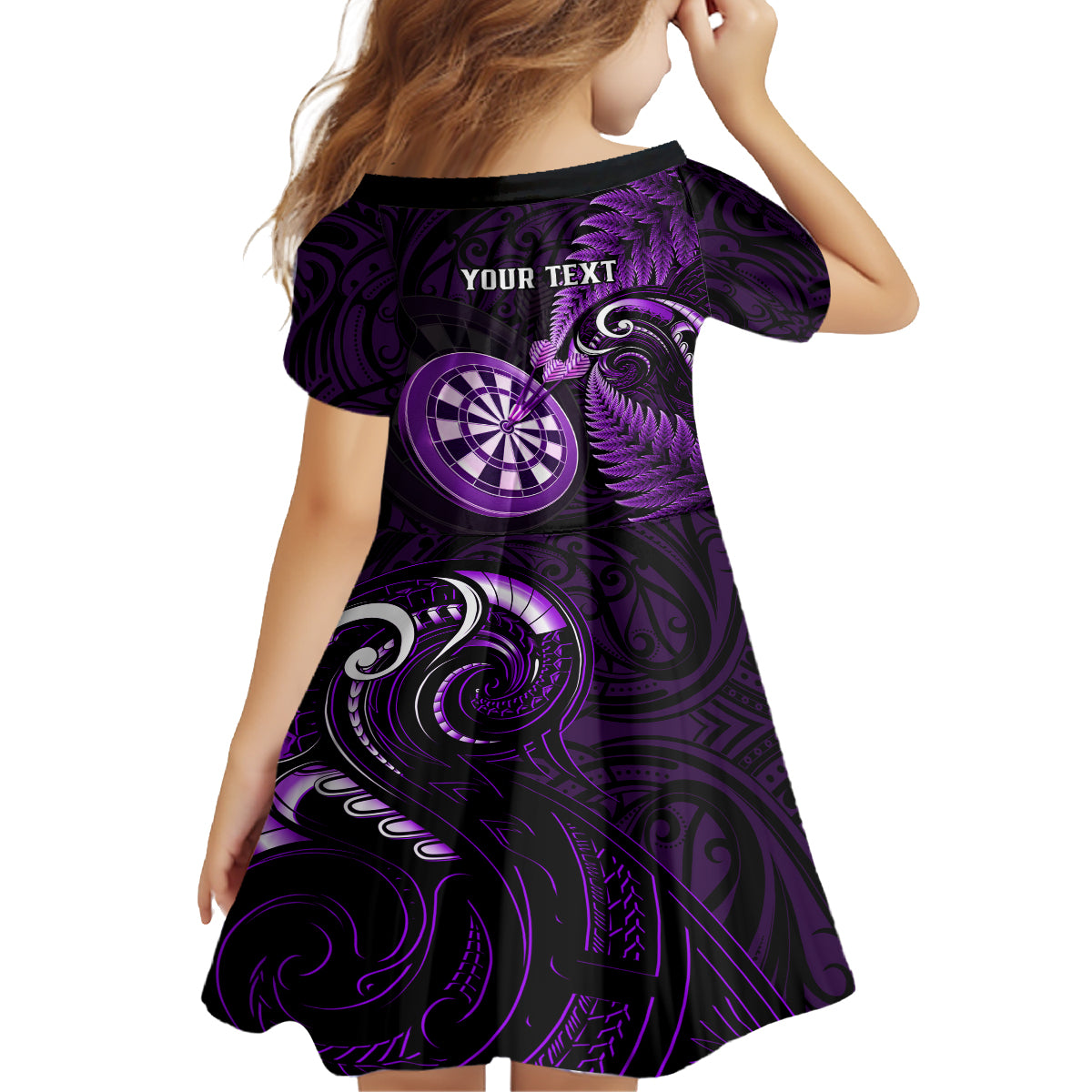 Personalised New Zealand Darts Kid Short Sleeve Dress Happiness Is A Tight Threesome Maori Purple LT14 - Polynesian Pride