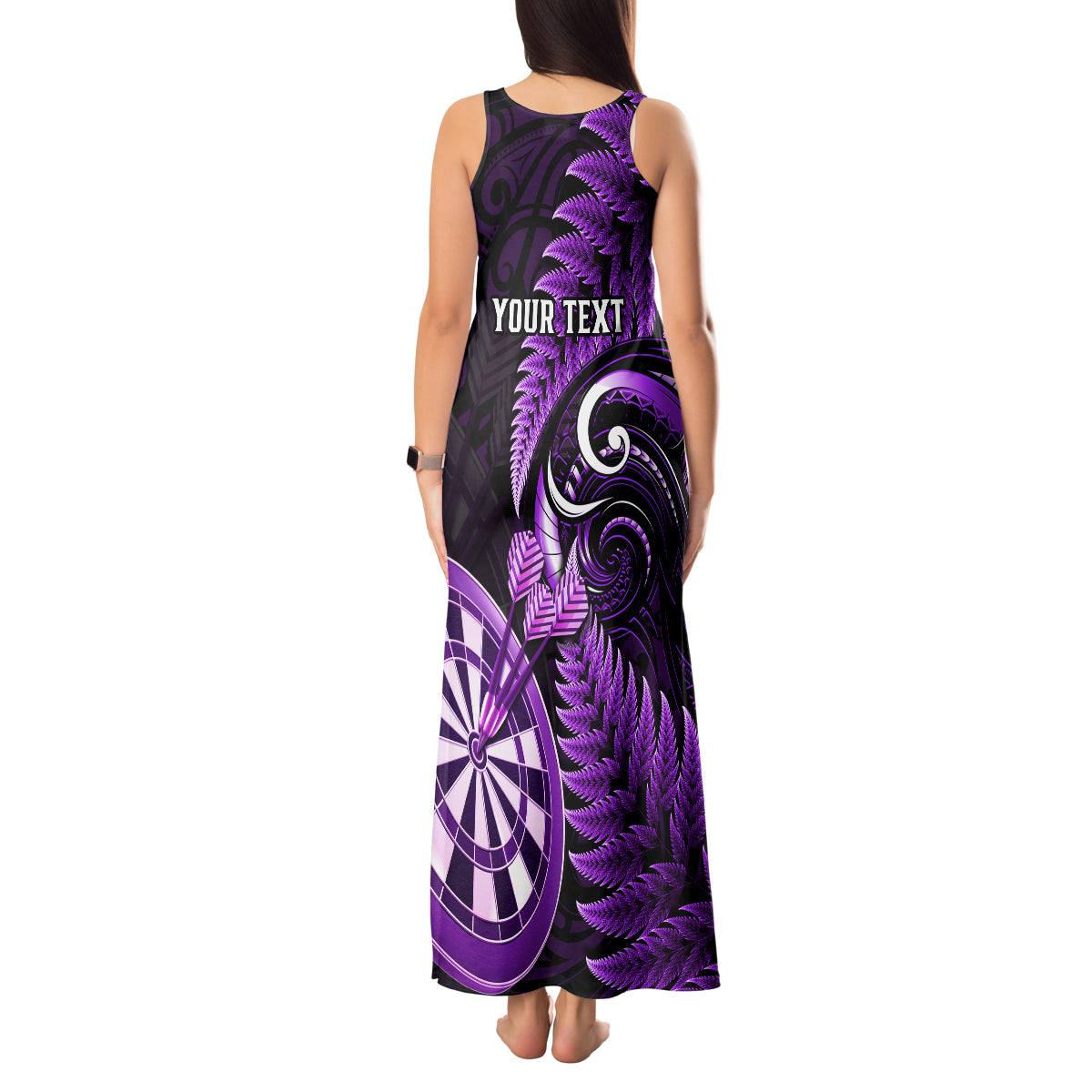Personalised New Zealand Darts Tank Maxi Dress Happiness Is A Tight Threesome Maori Purple LT14 - Polynesian Pride