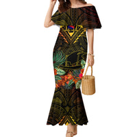 Papua New Guinea Central Province Family Matching Mermaid Dress and Hawaiian Shirt Papua Niugini Coat Of Arms With Flag Style LT14 Mom's Dress Black - Polynesian Pride