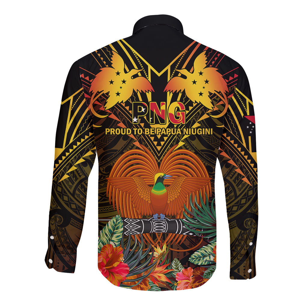 Papua New Guinea Chimbu Province Long Sleeve Button Shirt Papua Niugini Coat Of Arms With Flag Style LT14 - Polynesian Pride