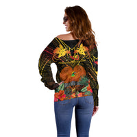 Papua New Guinea Chimbu Province Off Shoulder Sweater Papua Niugini Coat Of Arms With Flag Style LT14 - Polynesian Pride