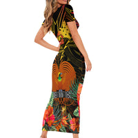 Papua New Guinea Chimbu Province Short Sleeve Bodycon Dress Papua Niugini Coat Of Arms With Flag Style LT14 - Polynesian Pride
