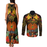 Papua New Guinea East New Britain Province Couples Matching Tank Maxi Dress and Long Sleeve Button Shirts Papua Niugini Coat Of Arms With Flag Style LT14 - Polynesian Pride