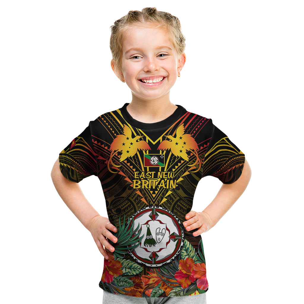 Papua New Guinea East New Britain Province Kid T Shirt Papua Niugini Coat Of Arms With Flag Style LT14 Black - Polynesian Pride