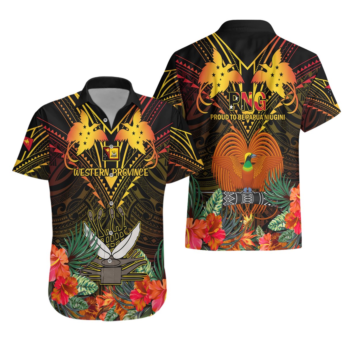 Papua New Guinea Western Province Hawaiian Shirt Papua Niugini Coat Of Arms With Flag Style LT14 - Polynesian Pride