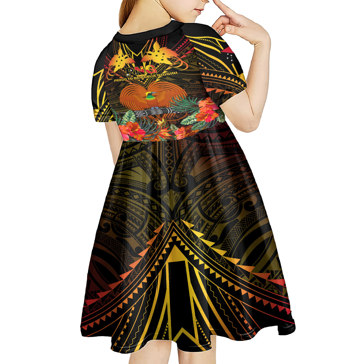 Papua New Guinea Western Province Kid Short Sleeve Dress Papua Niugini Coat Of Arms With Flag Style LT14 - Polynesian Pride