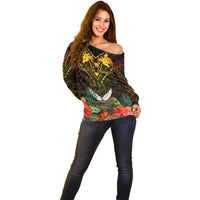 Papua New Guinea Western Province Off Shoulder Sweater Papua Niugini Coat Of Arms With Flag Style LT14 - Polynesian Pride