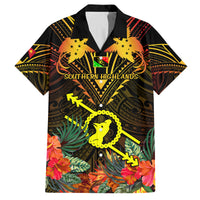 Papua New Guinea Southern Highlands Province Family Matching Off Shoulder Long Sleeve Dress and Hawaiian Shirt Papua Niugini Coat Of Arms With Flag Style LT14 Dad's Shirt - Short Sleeve Black - Polynesian Pride