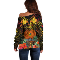 Papua New Guinea Southern Highlands Province Off Shoulder Sweater Papua Niugini Coat Of Arms With Flag Style LT14 - Polynesian Pride