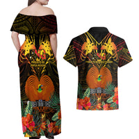 Papua New Guinea Manus Province Couples Matching Off Shoulder Maxi Dress and Hawaiian Shirt Papua Niugini Coat Of Arms With Flag Style LT14 - Polynesian Pride