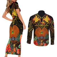 Papua New Guinea Manus Province Couples Matching Short Sleeve Bodycon Dress and Long Sleeve Button Shirts Papua Niugini Coat Of Arms With Flag Style LT14 - Polynesian Pride
