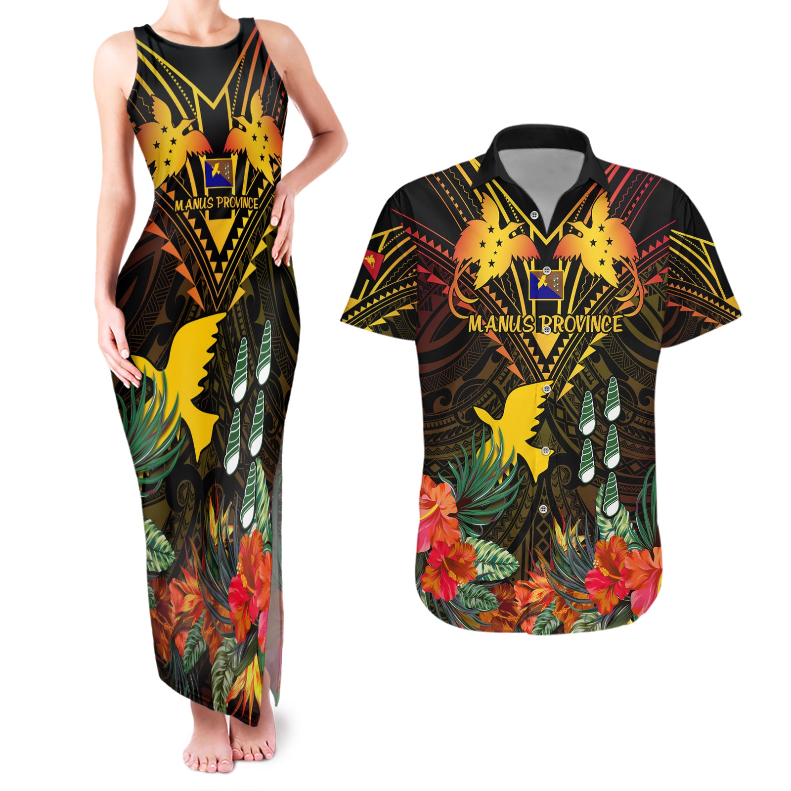 papua-new-guinea-manus-province-couples-matching-tank-maxi-dress-and-hawaiian-shirt-papua-niugini-coat-of-arms-with-flag-style