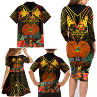 Papua New Guinea Manus Province Family Matching Long Sleeve Bodycon Dress and Hawaiian Shirt Papua Niugini Coat Of Arms With Flag Style LT14 - Polynesian Pride