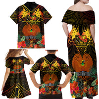 Papua New Guinea Manus Province Family Matching Off Shoulder Maxi Dress and Hawaiian Shirt Papua Niugini Coat Of Arms With Flag Style LT14 - Polynesian Pride