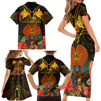 Papua New Guinea Manus Province Family Matching Short Sleeve Bodycon Dress and Hawaiian Shirt Papua Niugini Coat Of Arms With Flag Style LT14 - Polynesian Pride