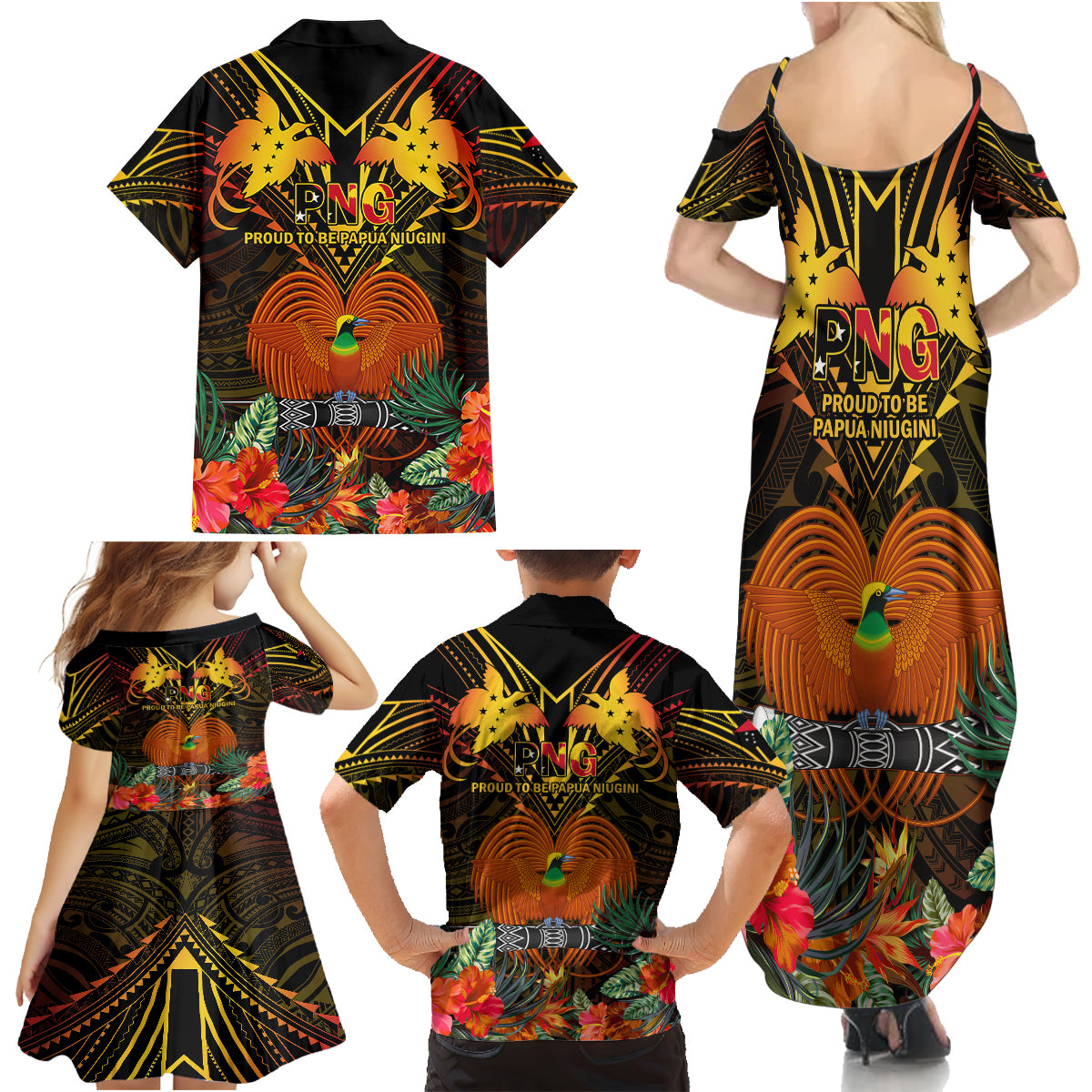 Papua New Guinea Manus Province Family Matching Summer Maxi Dress and Hawaiian Shirt Papua Niugini Coat Of Arms With Flag Style LT14 - Polynesian Pride