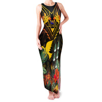 Papua New Guinea Manus Province Family Matching Tank Maxi Dress and Hawaiian Shirt Papua Niugini Coat Of Arms With Flag Style LT14 Mom's Dress Black - Polynesian Pride