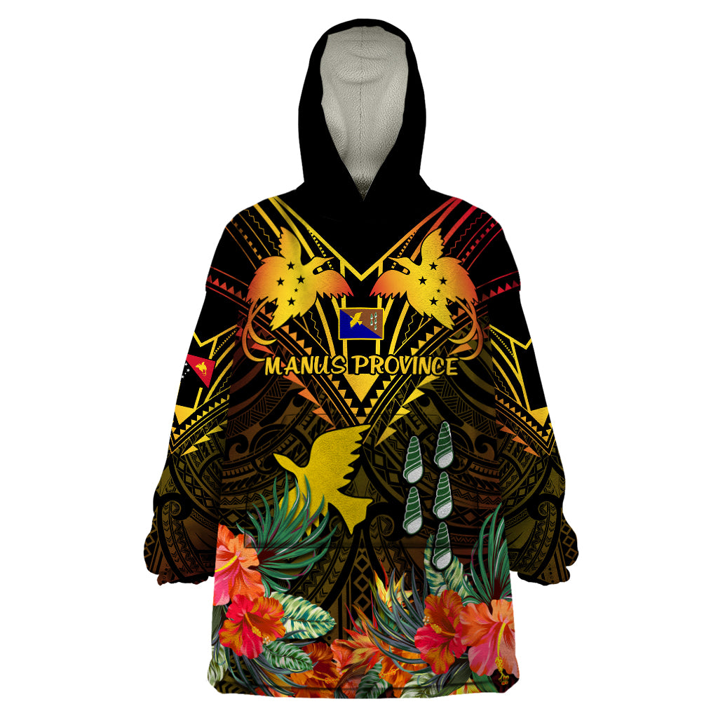 Papua New Guinea Manus Province Wearable Blanket Hoodie Papua Niugini Coat Of Arms With Flag Style LT14 One Size Black - Polynesian Pride