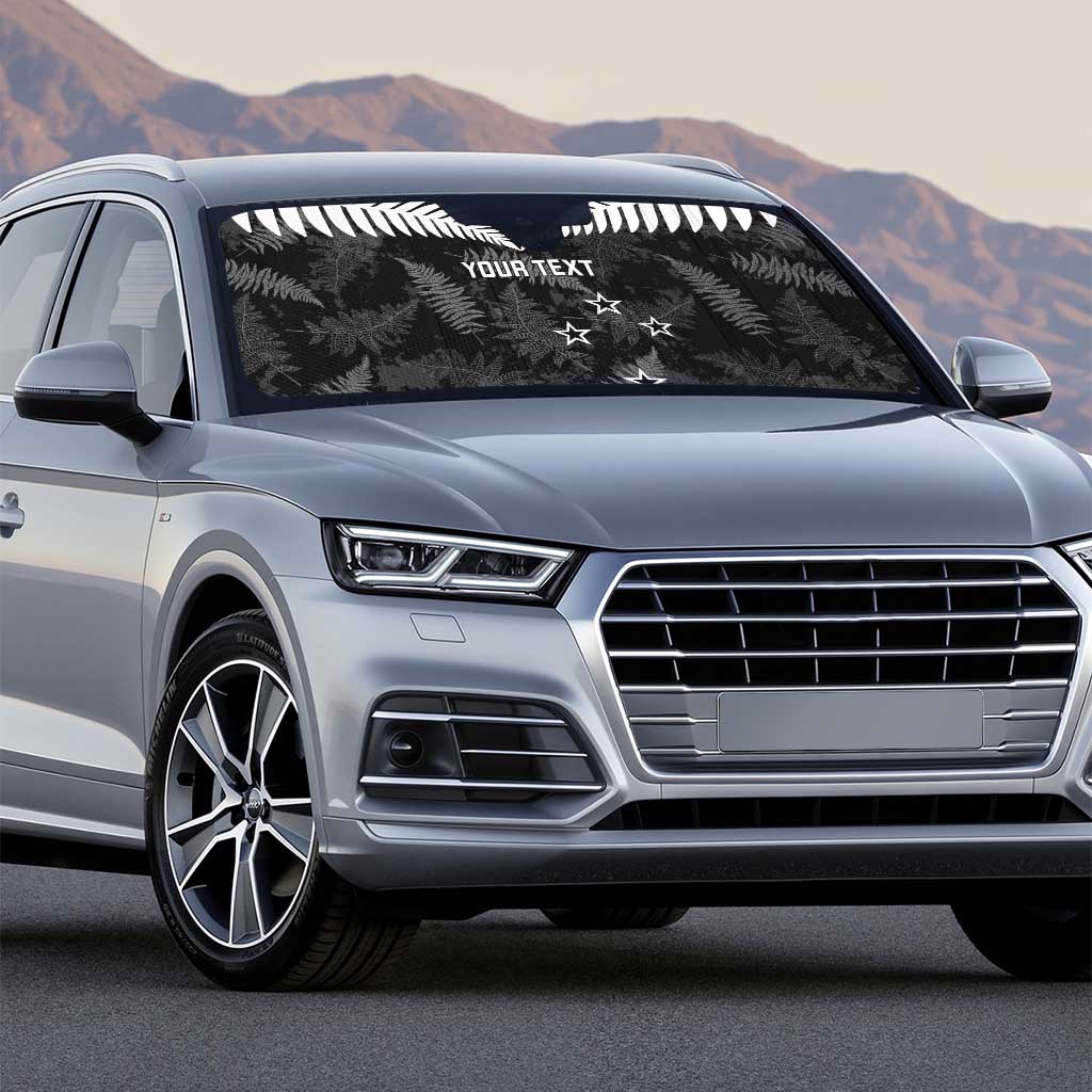 Custom New Zealand Silver Fern Football Auto Sun Shade Go Aotearoa Grunge Black - Polynesian Pride