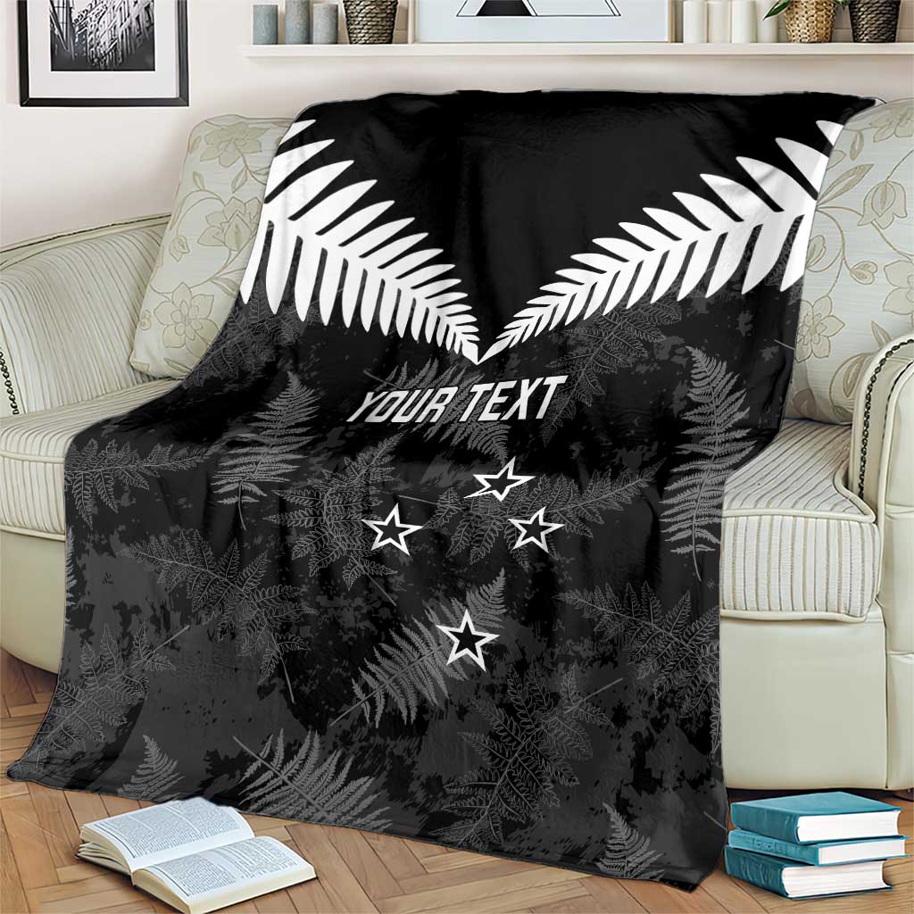 Custom New Zealand Silver Fern Football Blanket Go Aotearoa Grunge Black - Polynesian Pride