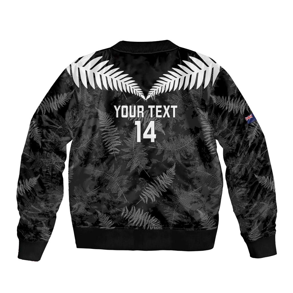 Custom New Zealand Silver Fern Football Bomber Jacket Go Aotearoa Grunge Black - Polynesian Pride