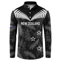 Custom New Zealand Silver Fern Football Button Sweatshirt Go Aotearoa Grunge Black - Polynesian Pride