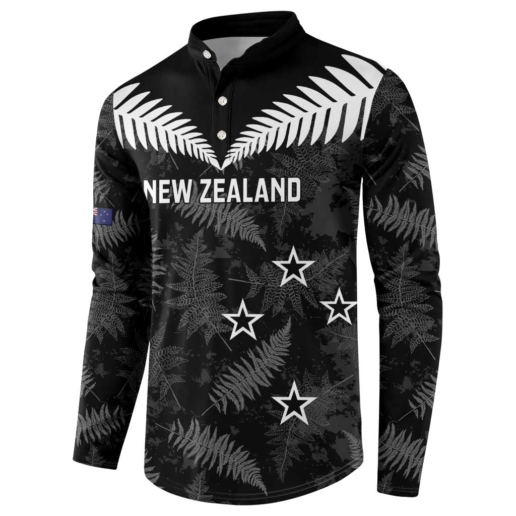 Custom New Zealand Silver Fern Football Button Sweatshirt Go Aotearoa Grunge Black - Polynesian Pride