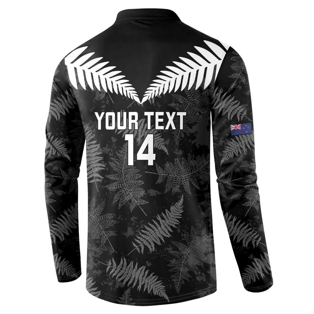Custom New Zealand Silver Fern Football Button Sweatshirt Go Aotearoa Grunge Black - Polynesian Pride