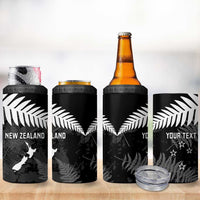 Custom New Zealand Silver Fern Football 4 in 1 Can Cooler Tumbler Go Aotearoa Grunge Black - Polynesian Pride