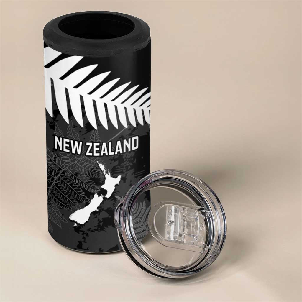 Custom New Zealand Silver Fern Football 4 in 1 Can Cooler Tumbler Go Aotearoa Grunge Black - Polynesian Pride