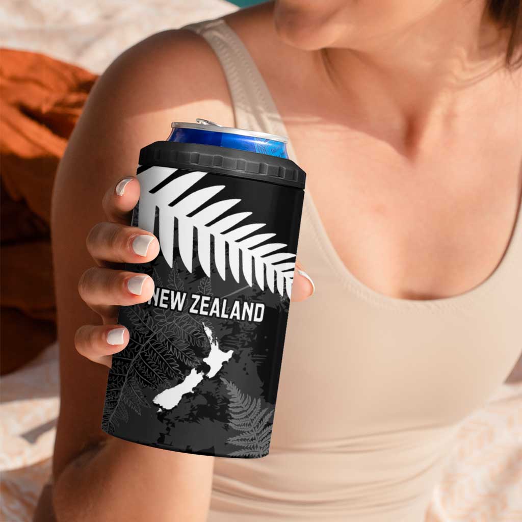 Custom New Zealand Silver Fern Football 4 in 1 Can Cooler Tumbler Go Aotearoa Grunge Black - Polynesian Pride