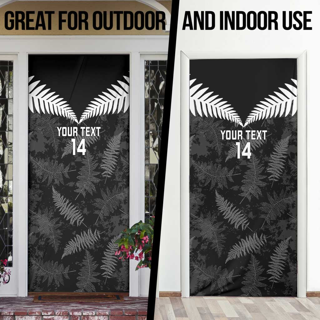 Custom New Zealand Silver Fern Football Door Cover Go Aotearoa Grunge Black - Polynesian Pride
