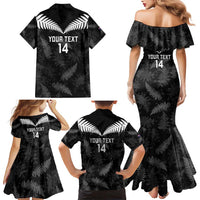 Custom New Zealand Silver Fern Football Family Matching Mermaid Dress and Hawaiian Shirt Go Aotearoa Grunge Black - Polynesian Pride