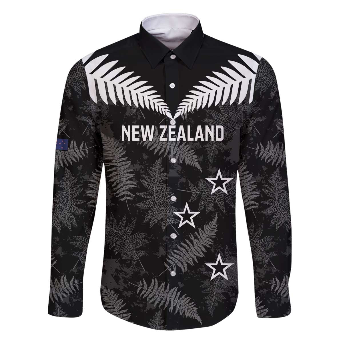 Custom New Zealand Silver Fern Football Family Matching Off The Shoulder Long Sleeve Dress and Hawaiian Shirt Go Aotearoa Grunge Black - Polynesian Pride