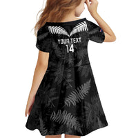 Custom New Zealand Silver Fern Football Family Matching Off Shoulder Maxi Dress and Hawaiian Shirt Go Aotearoa Grunge Black - Polynesian Pride