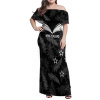 Custom New Zealand Silver Fern Football Family Matching Off Shoulder Maxi Dress and Hawaiian Shirt Go Aotearoa Grunge Black - Polynesian Pride