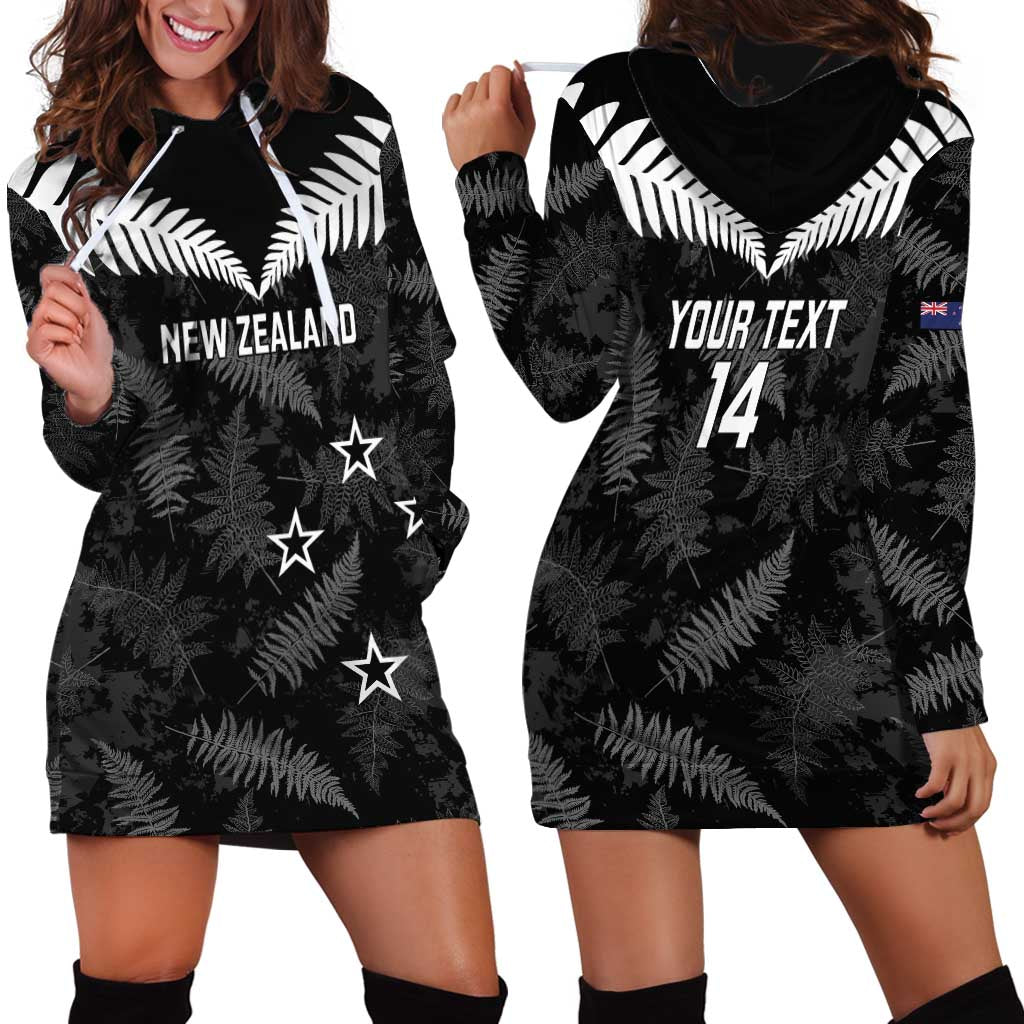 Custom New Zealand Silver Fern Football Hoodie Dress Go Aotearoa Grunge Black LT14 - Polynesian Pride