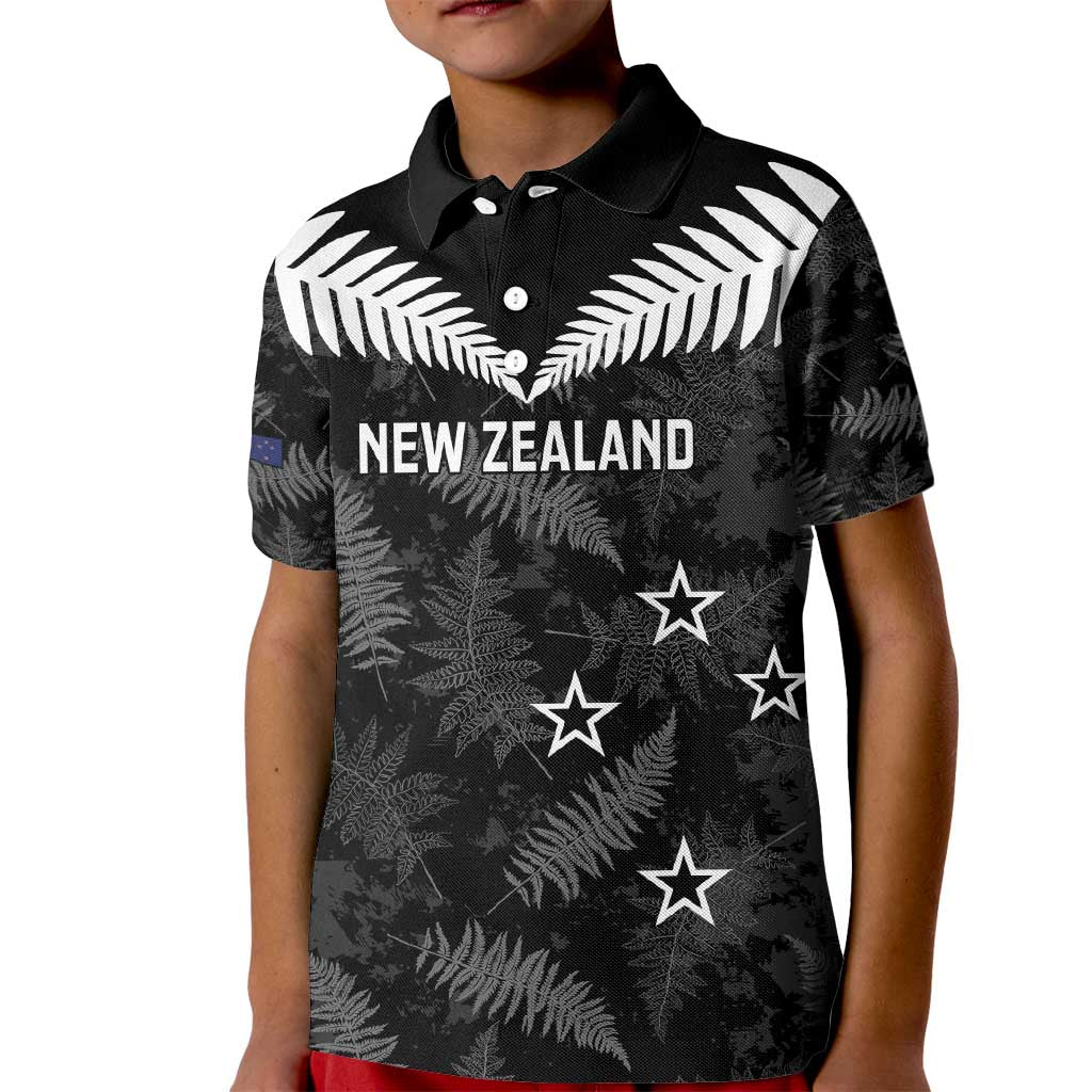 Custom New Zealand Silver Fern Football Kid Polo Shirt Go Aotearoa Grunge Black - Polynesian Pride