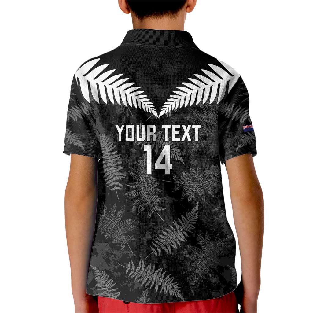 Custom New Zealand Silver Fern Football Kid Polo Shirt Go Aotearoa Grunge Black - Polynesian Pride