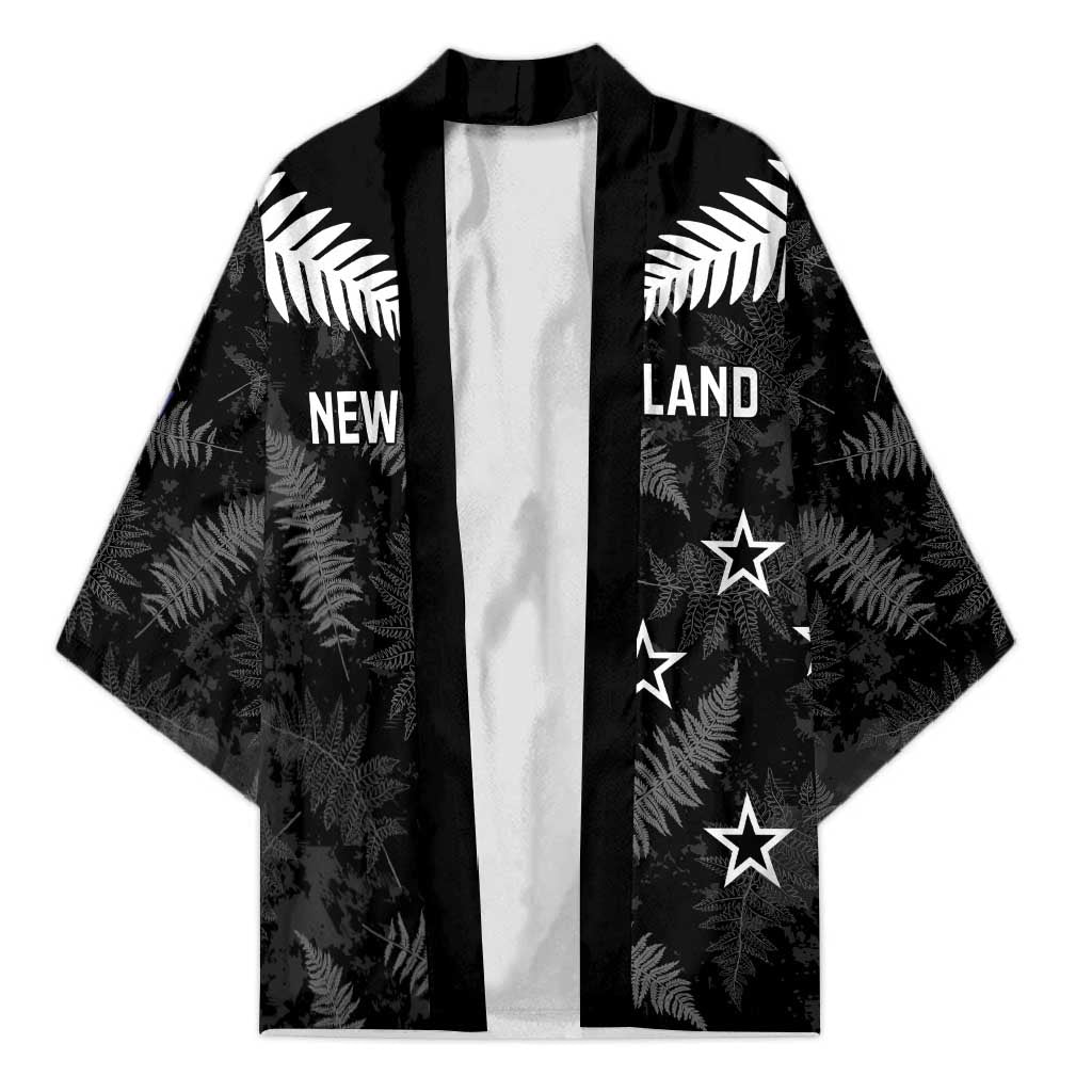 Custom New Zealand Silver Fern Football Kimono Go Aotearoa Grunge Black - Polynesian Pride