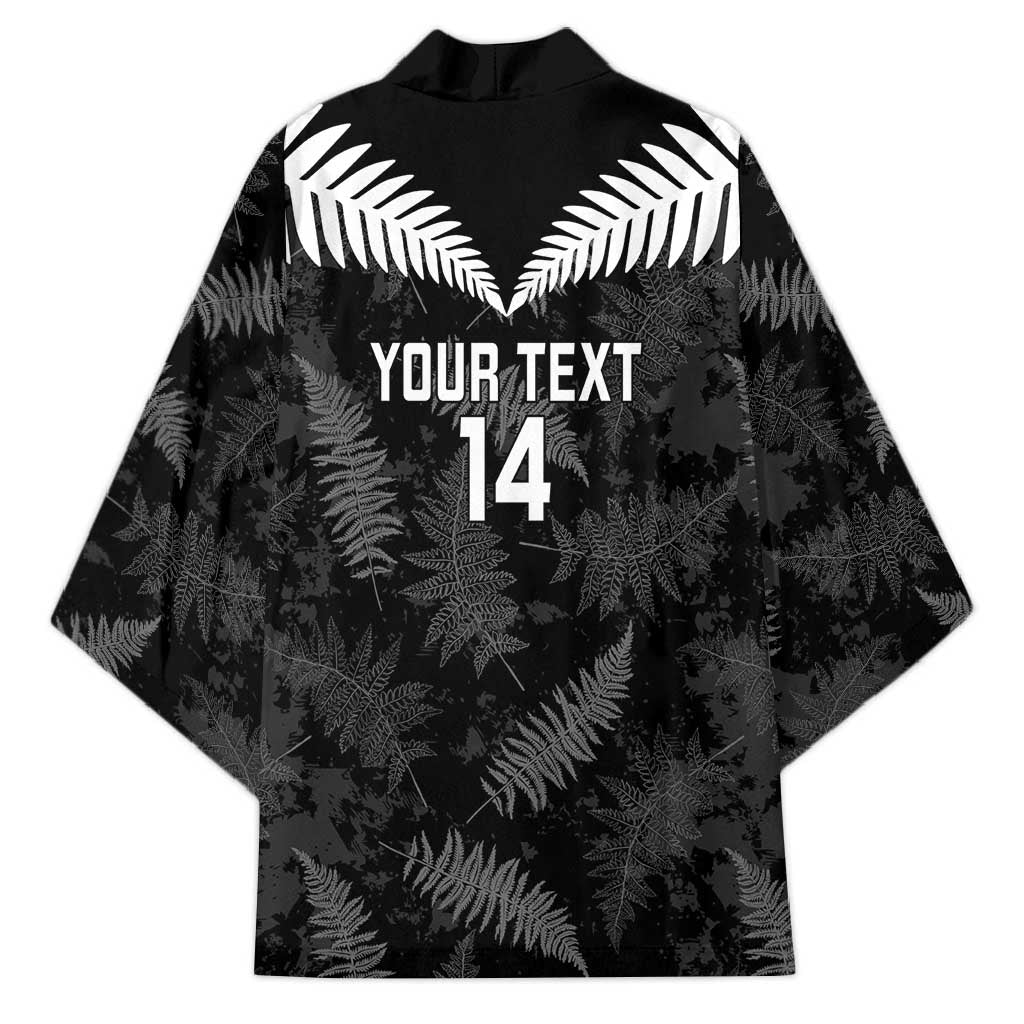 Custom New Zealand Silver Fern Football Kimono Go Aotearoa Grunge Black - Polynesian Pride