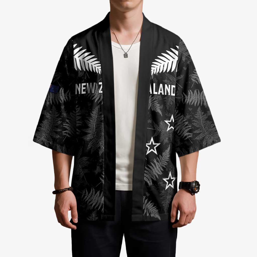 Custom New Zealand Silver Fern Football Kimono Go Aotearoa Grunge Black - Polynesian Pride