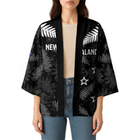 Custom New Zealand Silver Fern Football Kimono Go Aotearoa Grunge Black - Polynesian Pride