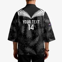 Custom New Zealand Silver Fern Football Kimono Go Aotearoa Grunge Black - Polynesian Pride