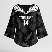 Custom New Zealand Silver Fern Football Kimono Sleeve Blouse Go Aotearoa Grunge Black - Polynesian Pride